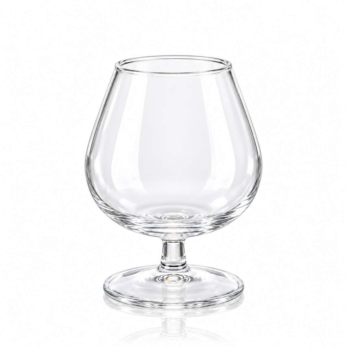 Set of 6 clear glass brandy snifters 360 ml on white marble