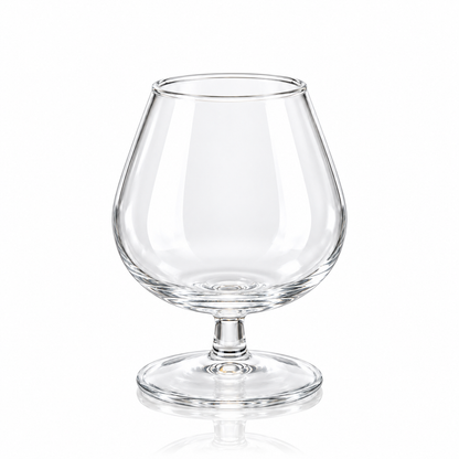Set of 6 clear glass brandy snifters 360 ml on white marble