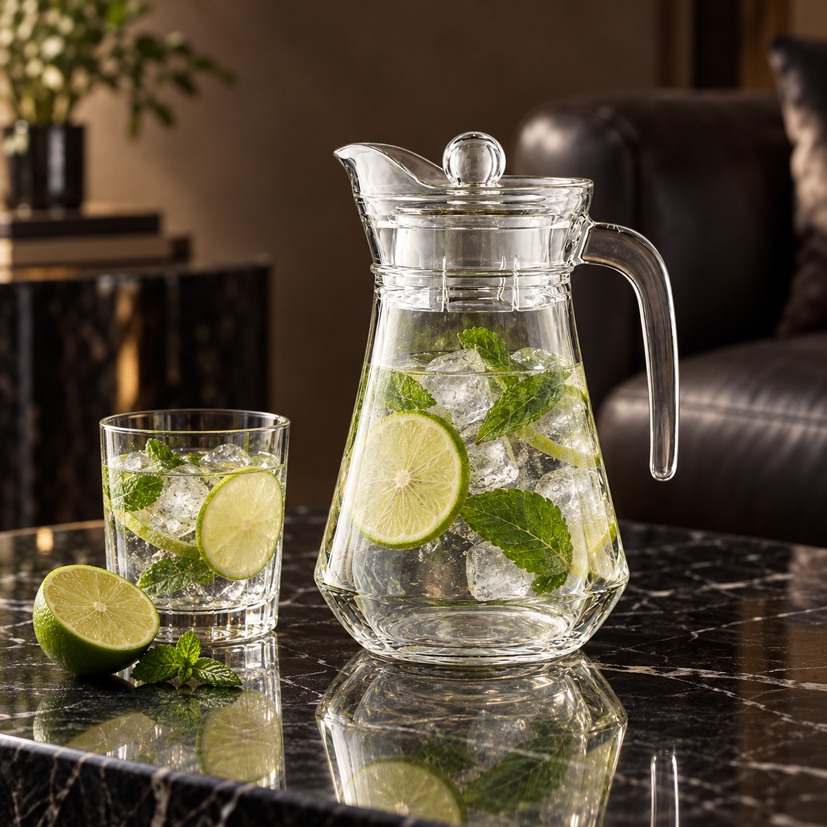 J-703 glass jug with lime mint water
