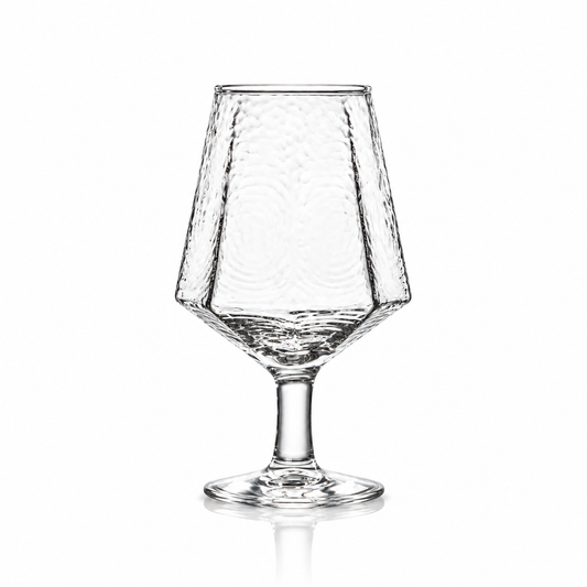 Set of 6 hammered glass goblets 435 ml on white marble