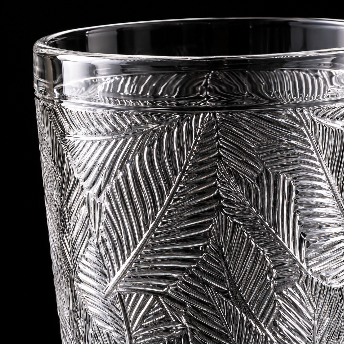 Glass goblet leaf pattern close-up