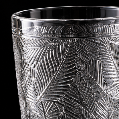 Glass goblet leaf pattern close-up