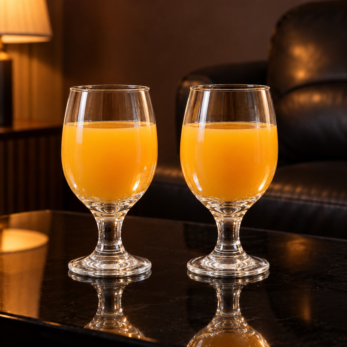 Goblets with orange juice in a living room