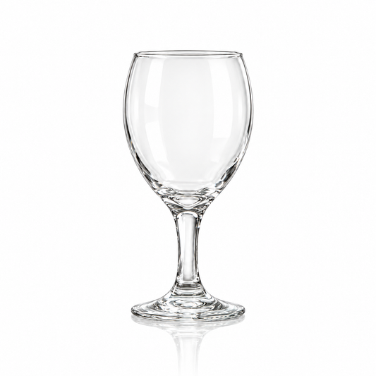 Set of 6 clear wine goblets 320 ml on white marble