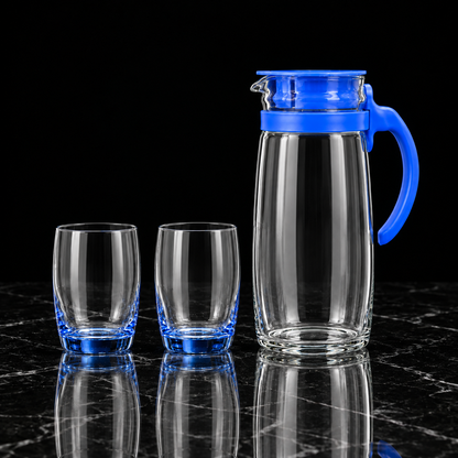 J-802 jug and tumblers on black marble