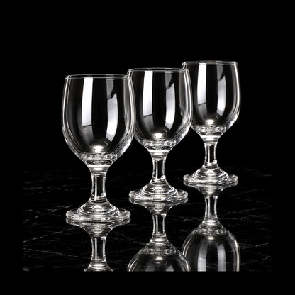 Clear goblets on black marble