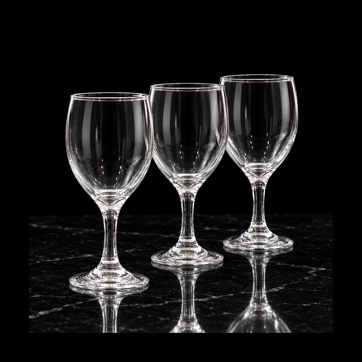 Clear goblets on black marble