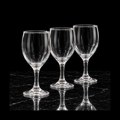 Clear goblets on black marble