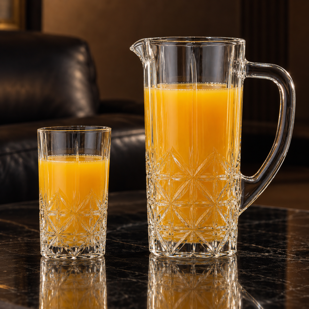 Crystal jug set in a living room