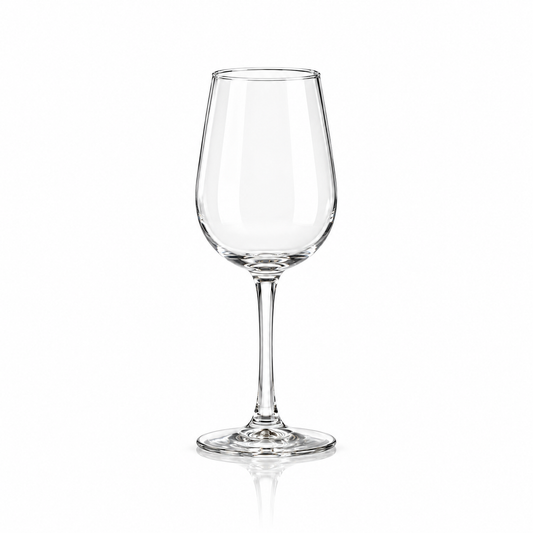 Set of 6 clear wine glasses 330 ml on white marble