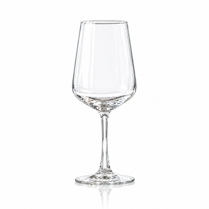 Set of 6 clear wine glasses 350 ml on white marble