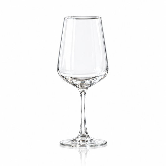 Set of 6 clear wine glasses 350 ml on white marble
