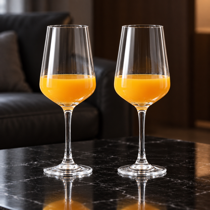 Wine glasses with orange juice in a living room