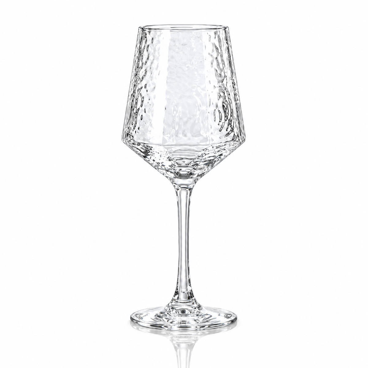 Set of 6 hammered glass wine glasses 430 ml on white marble