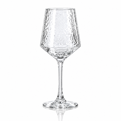Set of 6 hammered glass wine glasses 430 ml on white marble