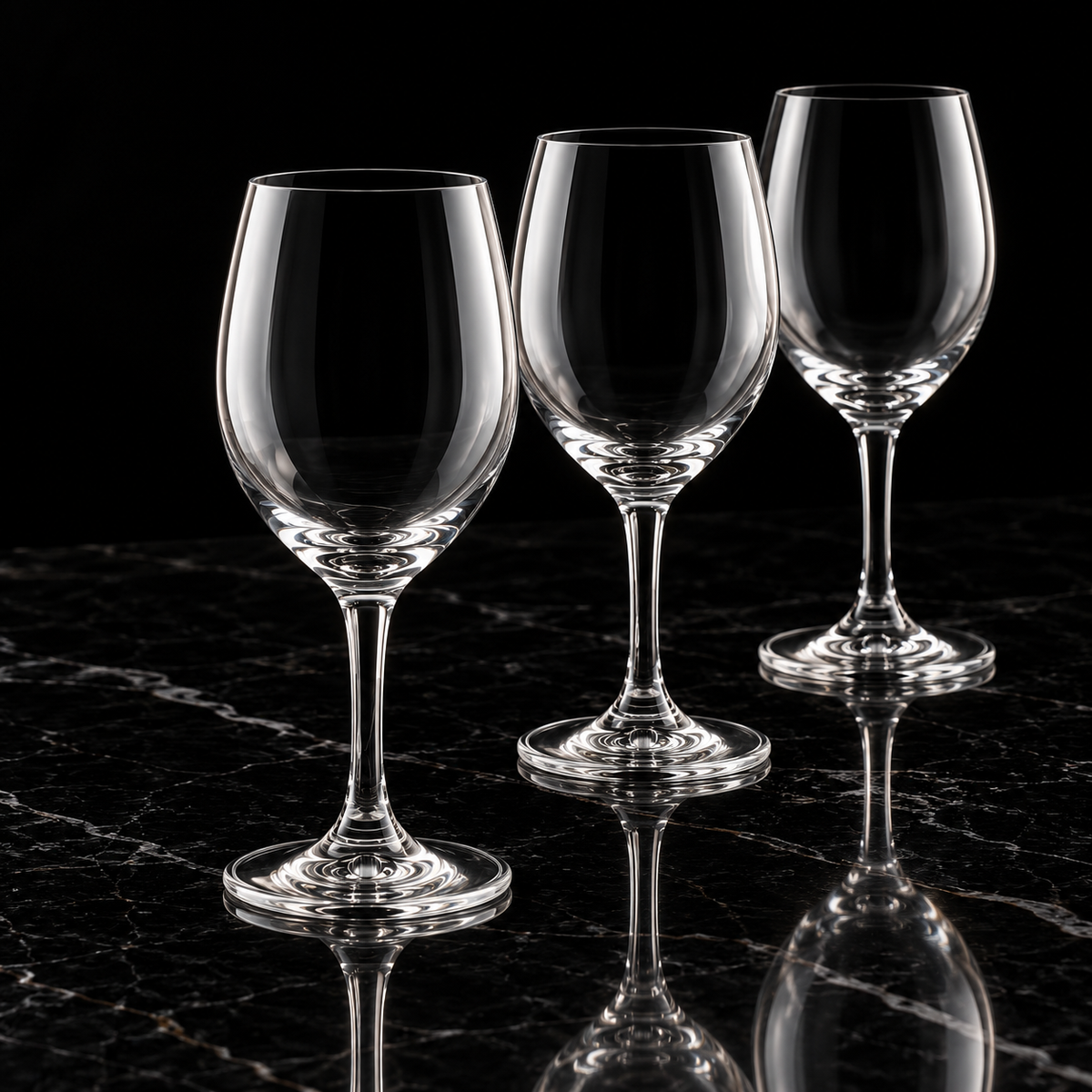 Crystal Wine Glasses on black marble