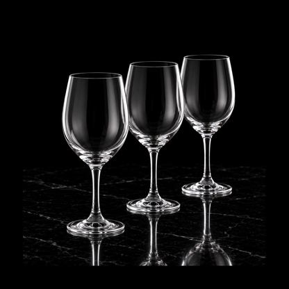 Crystal wine glasses on black marble