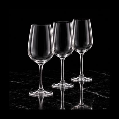 Crystal wine glasses on black marble
