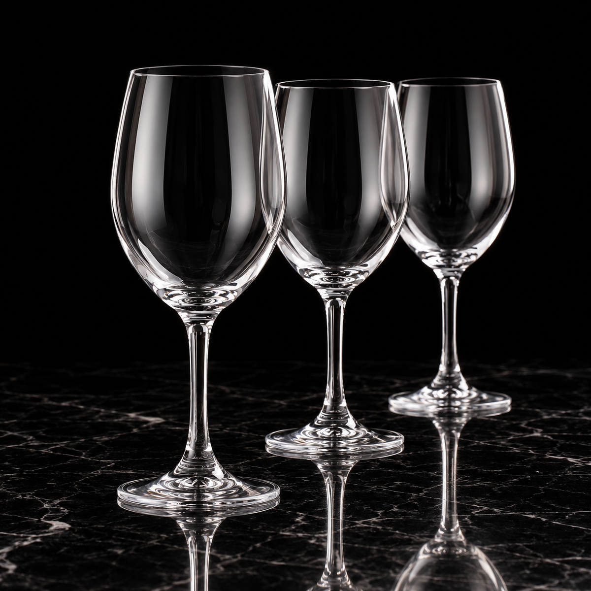 Crystal Wine Glasses on black marble