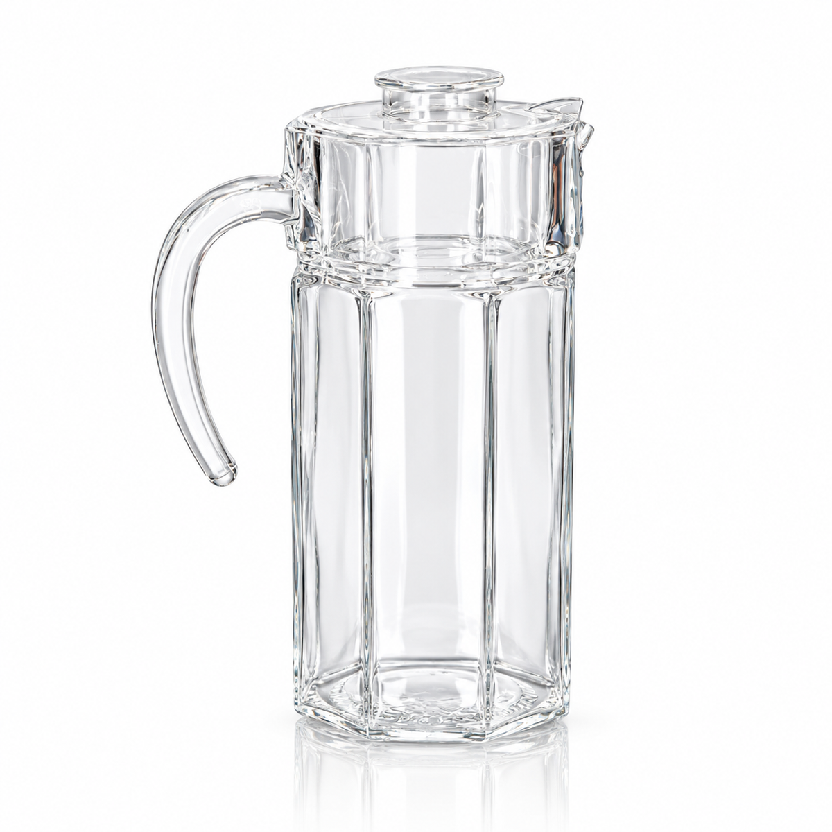 J-704 octagonal glass jug with ice-core lid on white