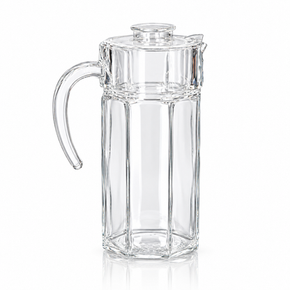 J-704 octagonal glass jug with ice-core lid on white