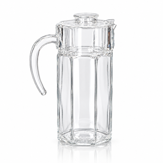 J-704 octagonal glass jug with ice-core lid on white