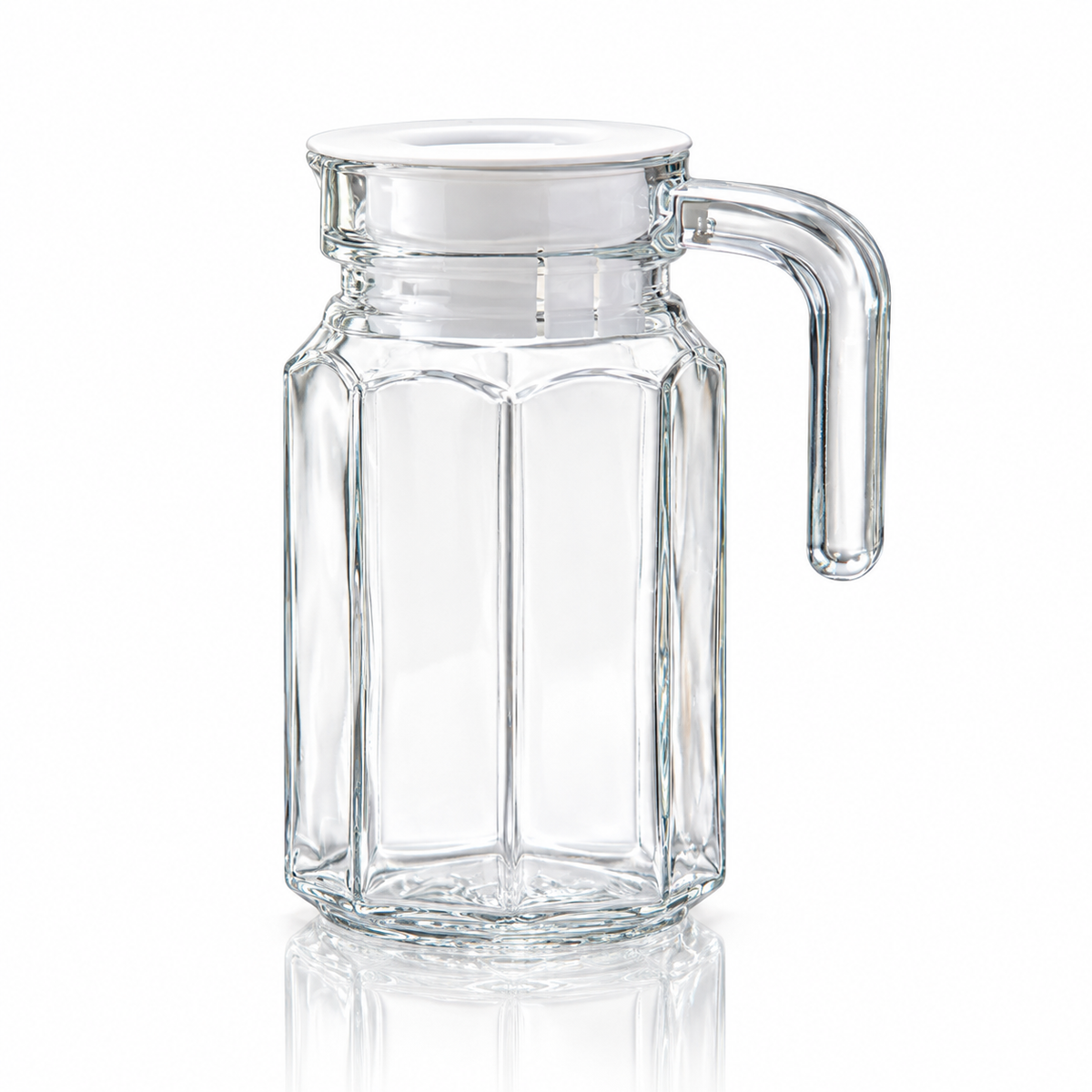 J-706 small octagonal glass fridge jug with lid on white
