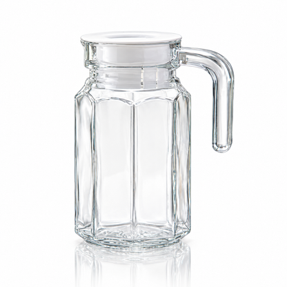 J-706 small octagonal glass fridge jug with lid on white