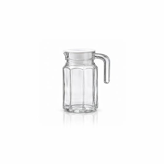J-706 small octagonal glass fridge jug with lid on white