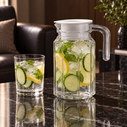 J-706 glass jug with cucumber lemon water