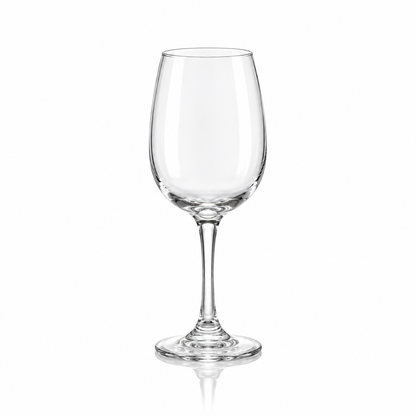 Set of 6 clear wine glasses 300 ml on white marble
