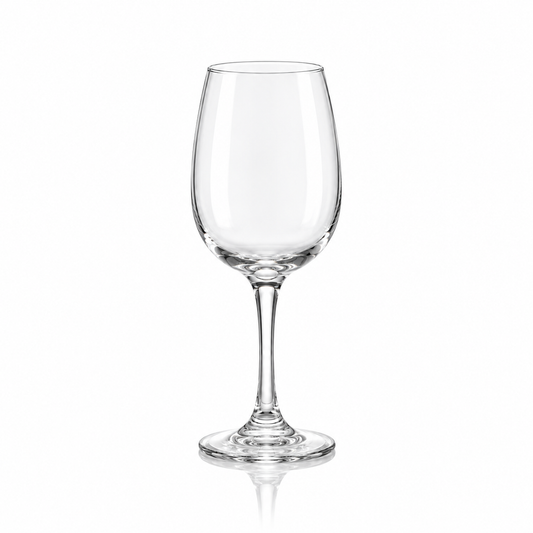 Set of 6 clear wine glasses 300 ml on white marble