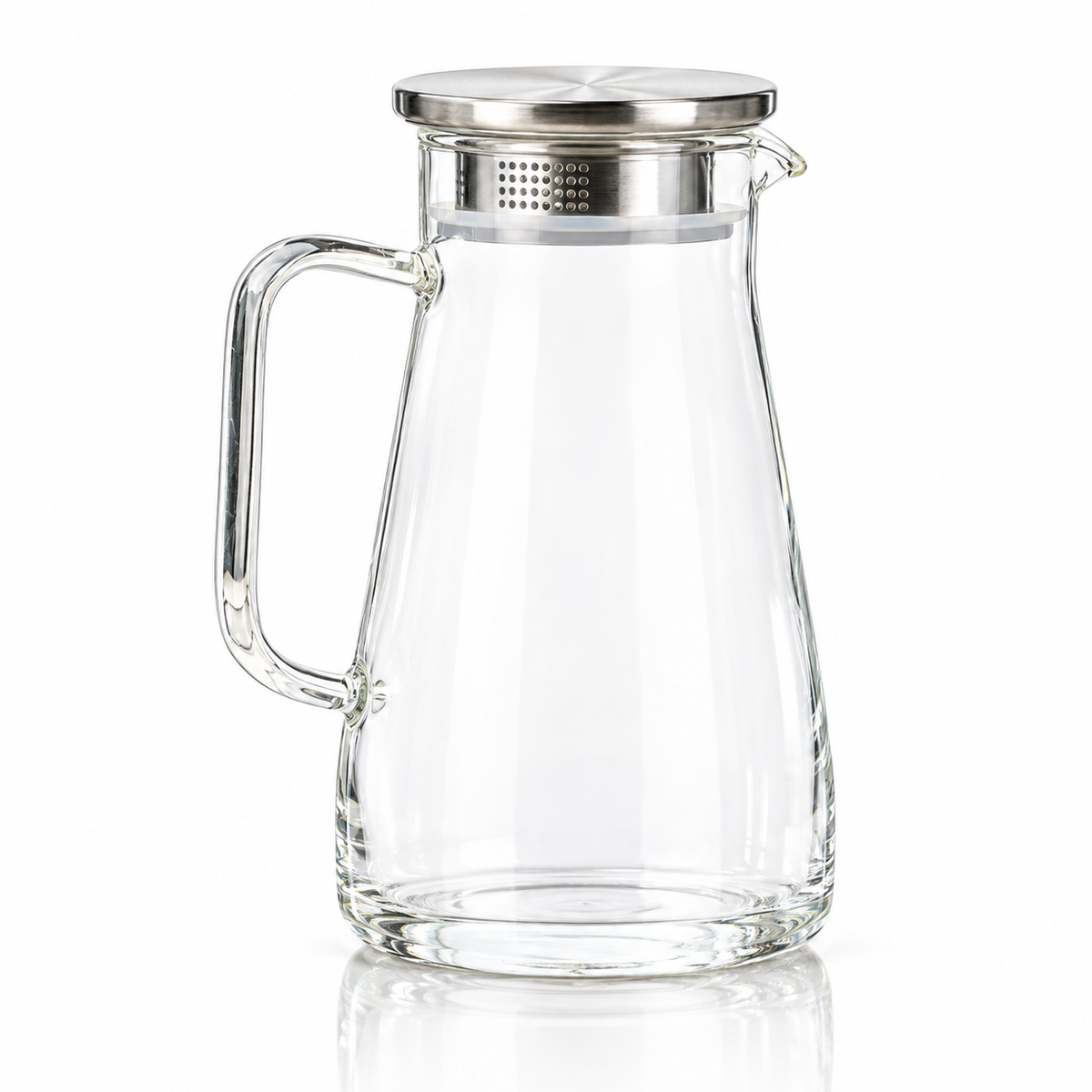 J-709 borosilicate glass jug with stainless steel lid on white
