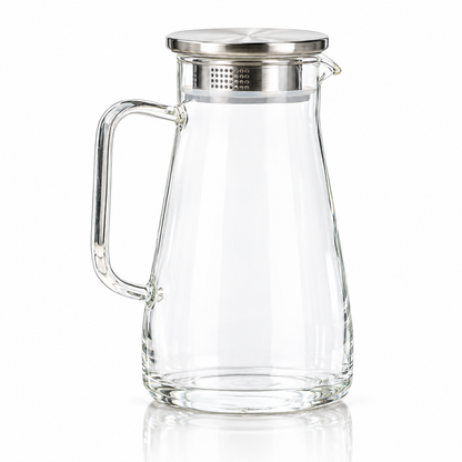 J-709 borosilicate glass jug with stainless steel lid on white