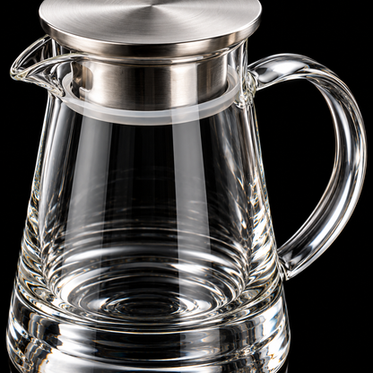 Glass water jug with steel lid detail