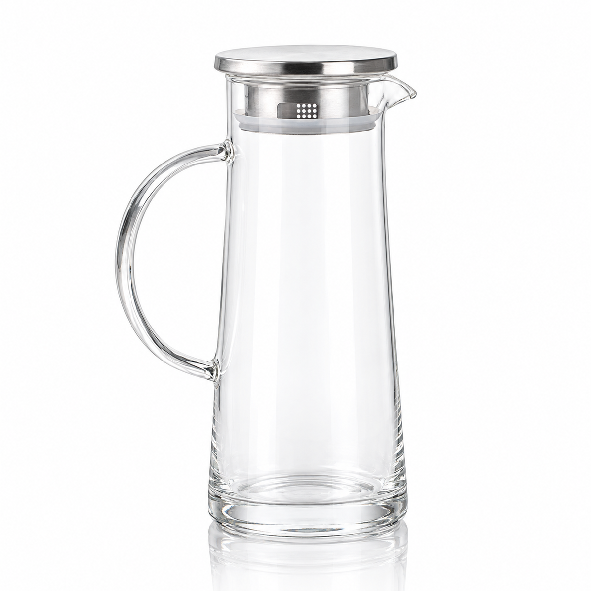 J-714 borosilicate glass jug with stainless steel lid on white