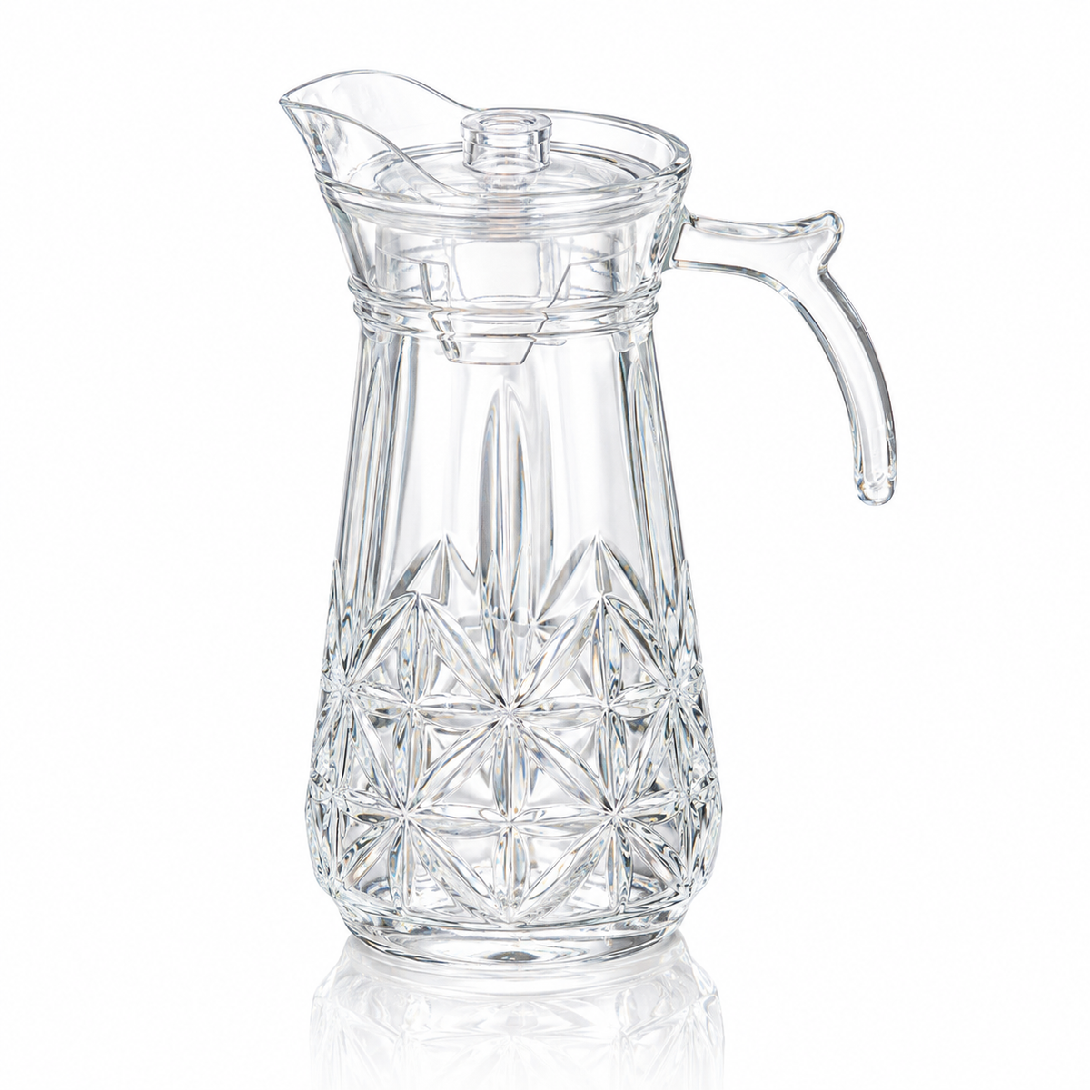 J-716 star cut glass jug with lid on white