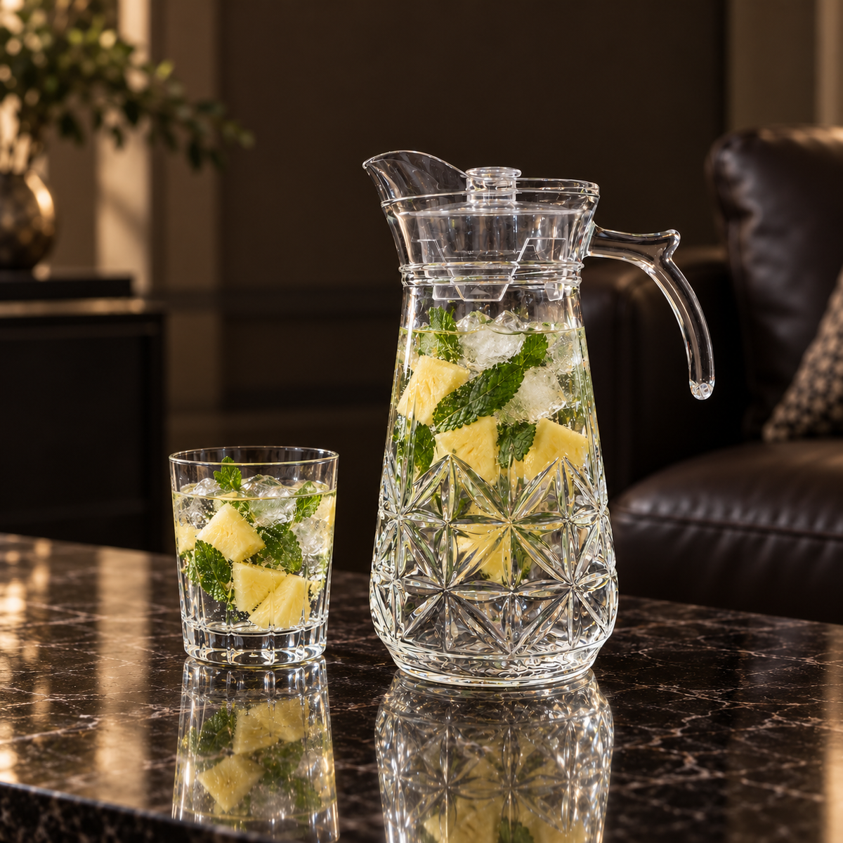 J-716 glass jug with pineapple mint water