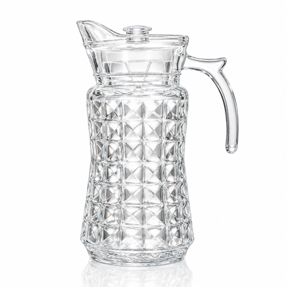 J-718 diamond pattern glass jug with lid on white