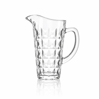 J-803 diamond glass jug set with 6 tumblers on white