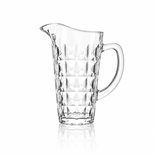 J-803 diamond glass jug set with 6 tumblers on white