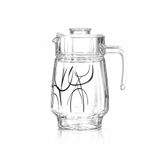 J-804 decorated glass jug set with 6 tumblers on white