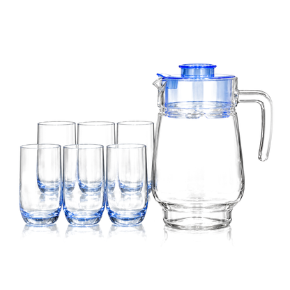 Glass jug set with blue lid set