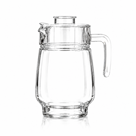 J-806 clear glass jug set with 6 tumblers on white