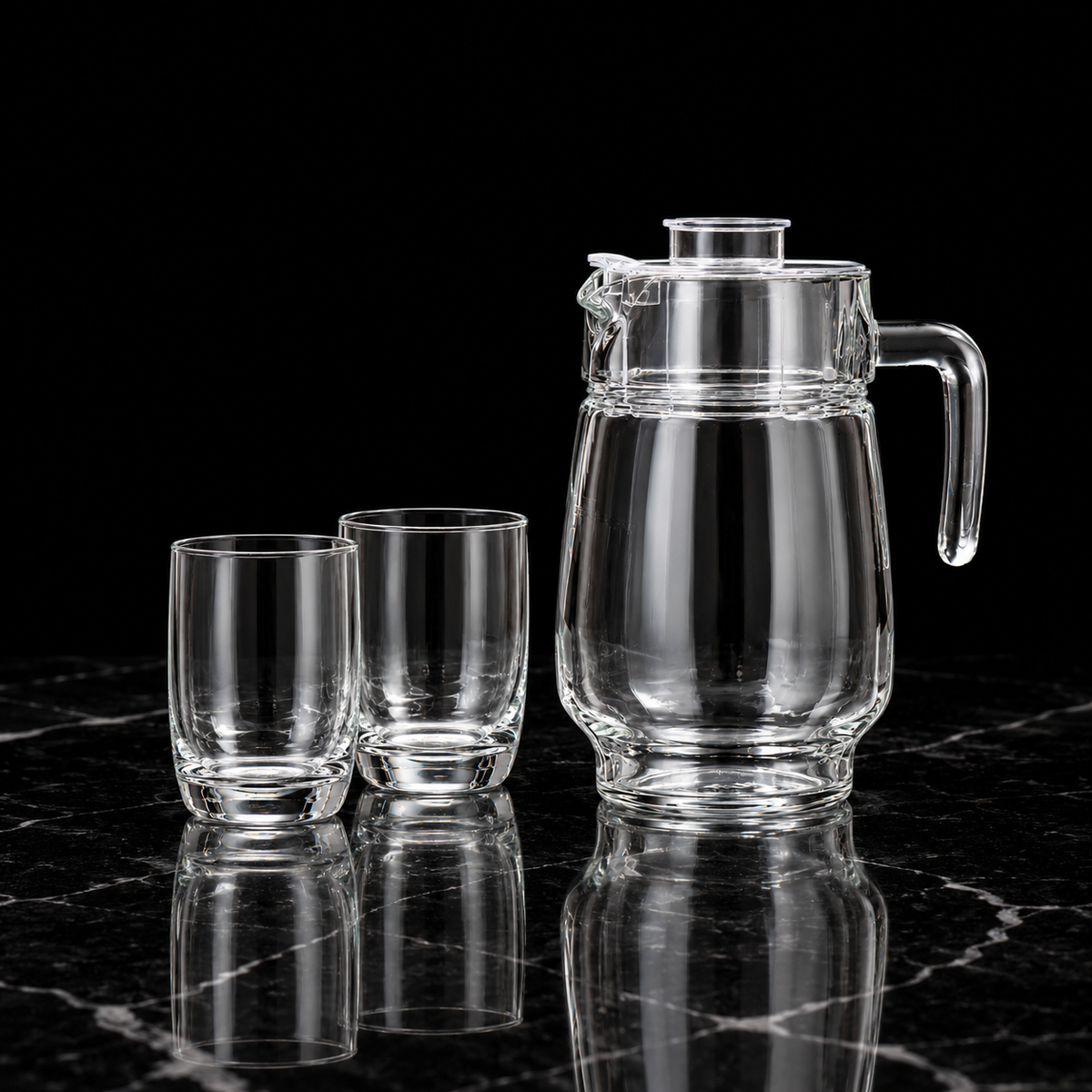 J-806 jug and tumblers on black marble