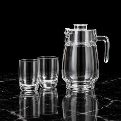 J-806 jug and tumblers on black marble