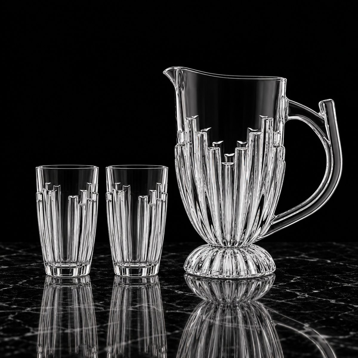 J-810 jug and tumblers on black marble