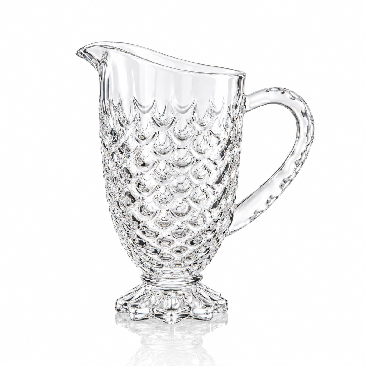 J-811 scale pattern glass jug set with 6 footed tumblers on white