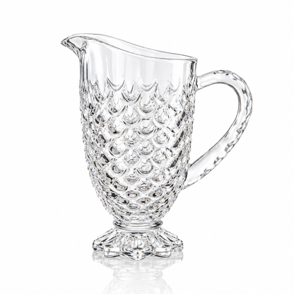 J-811 scale pattern glass jug set with 6 footed tumblers on white