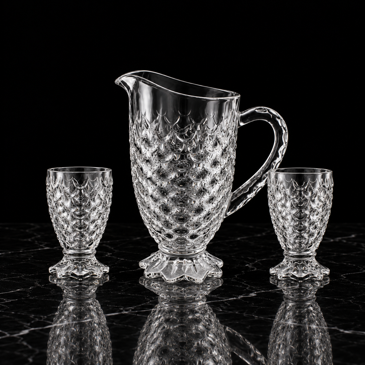 J-813 jug and tumblers on black marble